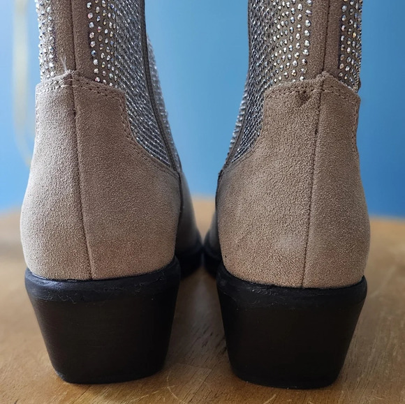 New Poelman Cappuccino Suede Western Rhinestone Boots - Picture 8 of 12